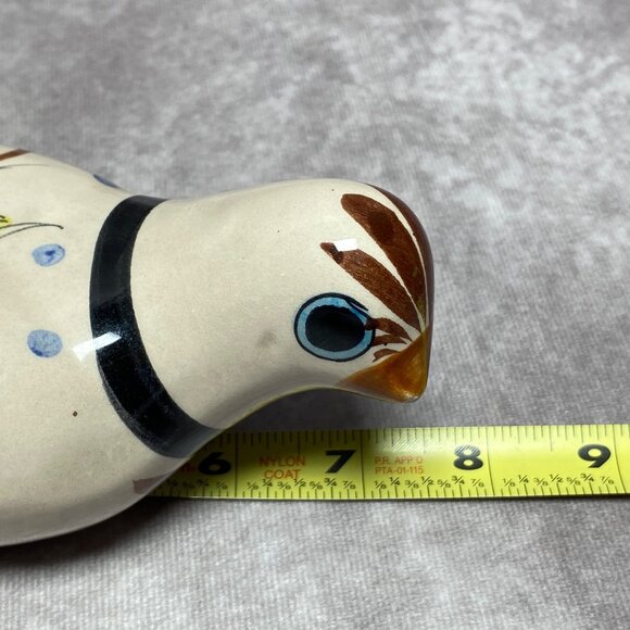 Hand-Painted Ceramic Bird Figurine Blue Yellow Floral Design Mexico Folk Art - Picture 9 of 9